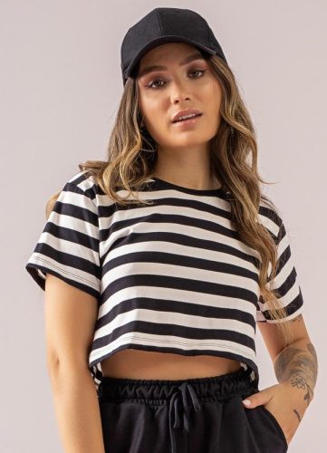 Just Basic – Cropped em Cotton Listrado Bege