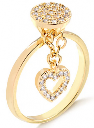 Anel com topo cravejado e pingente de coração folheado em 18k