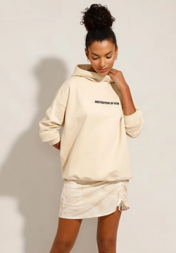 Blusão de Moletom “Another Point Of View” Flocado com Capuz Kaki