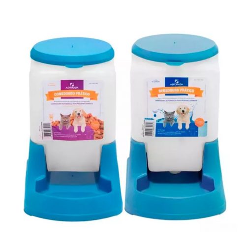 Kit Comedouro E Bebedouro Pequeno Pet 3 Litros Automático