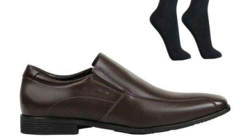 Kit Sapato Ferracini London Masculino e par de Meia Marrom