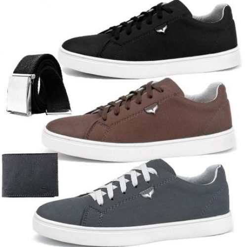 Kit Sapatenis Neway SW Preto, Marrom e Chumbo Com 1 Cinto e 1 Carteira – Dhl Calçados