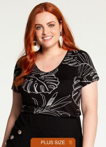 Lunender Mais Mulher – Blusa Plus Size Malha Estampada Preto