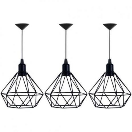 Trio Lustre Luminária Pendente Aramado Diamante Preto – Plugador