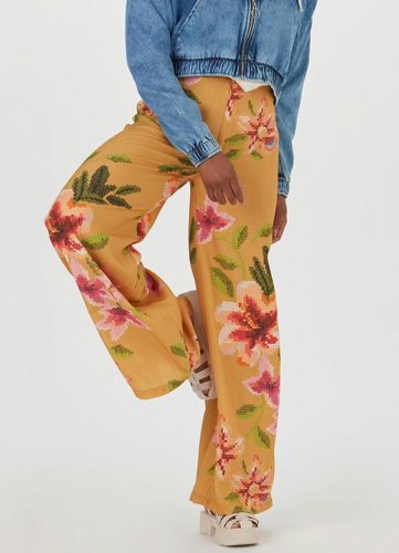 Malwee – Calça Pantalona Retilínea Viscose Amarelo