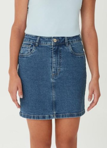 Malwee – Saia Curta Jeans Cintura Alta Azul