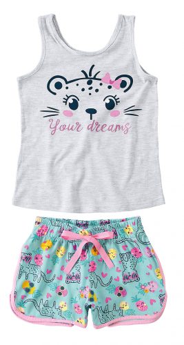 PIJAMA CURTO COM MÁSCARA MENINA MALWEE LIBERTA CINZA CLARO
