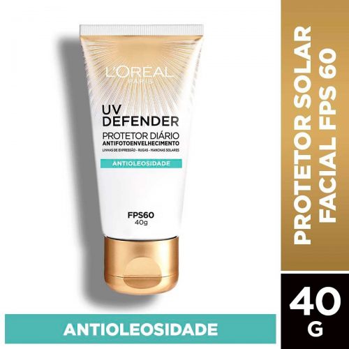 PROTETOR SOLAR FACIAL ANTIOLEOSIDADE L’ORÉAL UV DEFENDER FPS 60 COM 40G