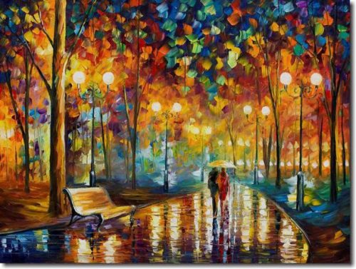 Quadro Decorativo Abstrato Espatulado Casal Na Praça