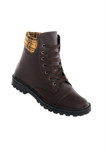 Queima Estoque – Bota Actual Café com Detalhe Xadrez