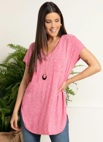 Quintess – Blusa Alongada Rosa com Decote V