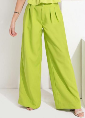 Quintess – Calça Pantalona Verde com Pregas e Bolsos