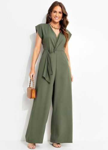 Quintess – Macacão Verde em Crepe Plano