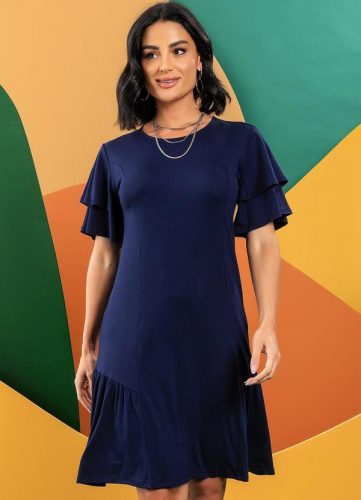 Quintess – Vestido Azul Marinho em Malha de Viscose