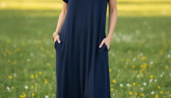 Quintess – Vestido Longo Soltinho com Fenda Azul