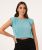 Regata feminina cropped muscle tee com ombreiras e pregas decote redondo azul claro