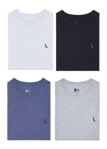 Reserva – Kit 4 Camisetas Pica Pau Gota e Brasa Reserva Preto/Branco/Cinza/Azul