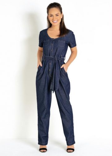 Rosalie – Macacão Jeans com Amarração na Cintura