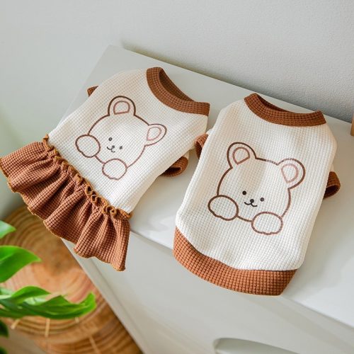 Roupas De Casal De Animal De Estimação Fofas De Cachorro Urso Para Shih Tzu Camiseta Gato Saia