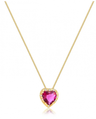 Colar cravejado com coração rosa