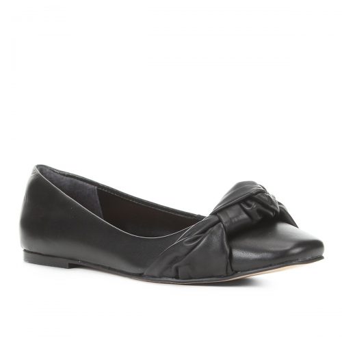 SAPATILHA COURO SHOESTOCK BICO QUADRADO NÓ FEMININA – PRETO