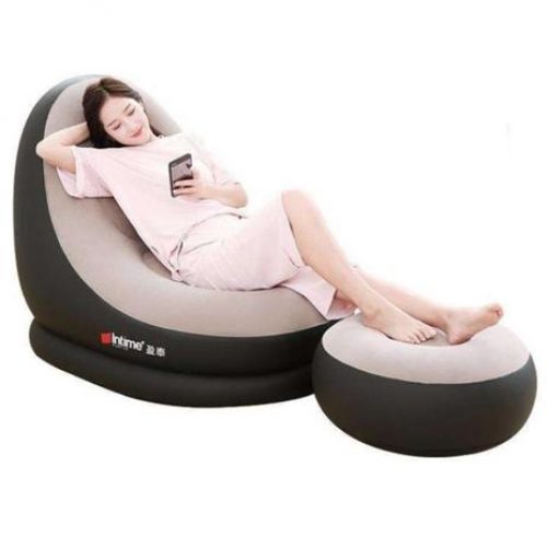 Sofa poltrona inflavel kit 2 em 1 com puff ultra lounge cama colchao portatil quarto sala jardim – Makeda