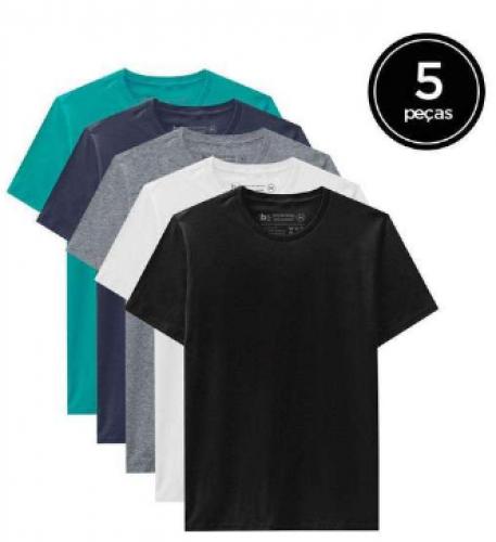 Basicamente – Kit de 5 Camisetas Básicas de Várias Cores Verde