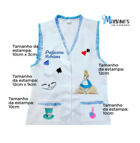 Avental Personalizado gabardine para professora jaleco sem manga