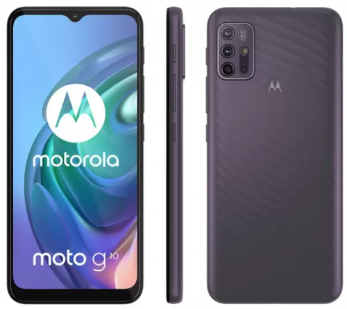Smartphone Motorola Moto G10 64GB Cinza Aurora – 4G 4GB RAM Tela 6,5” Câm. Quádrupla + Selfie 8MP