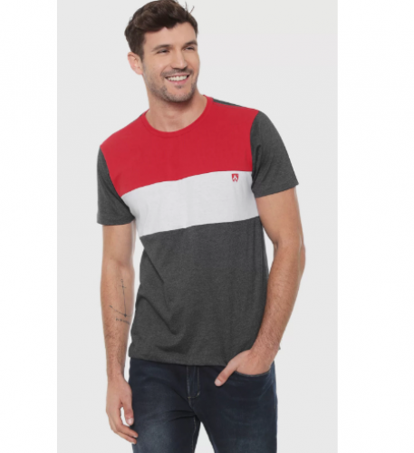 Camiseta Mr Kitsch Manga Curta Color Block Vermelha/Grafite