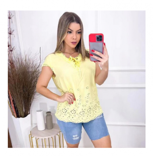 Blusa Feminina Blusinha Manga Curta com Renda Moda Evangélica Social Executiva
