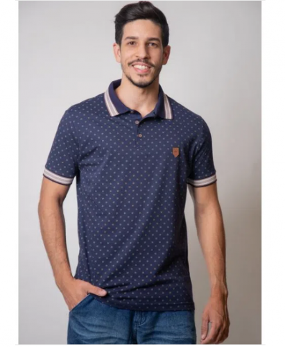 Camisa Pau a Pique Polo Estampada Marinho
