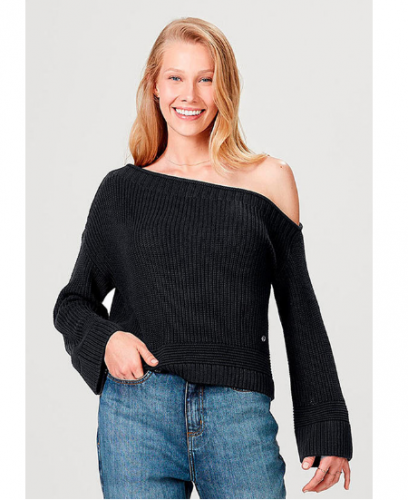 Blusão Feminino Em Tricô De Algodão E Modelagem Box – Preto