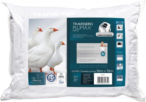 Travesseiro Integralmente Lavável, Plumax , Revestimento Algodão Percal, 50X70 cm, Branco, Fibrasca