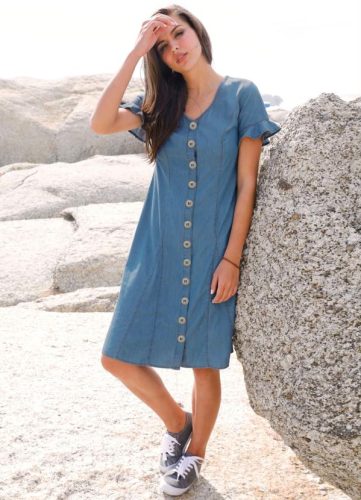 Vestido Jeans com Abotoamento Azul Claro