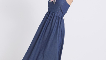 Vestido Jeans Midi Tomara Que Caia Feminino Azul Médio