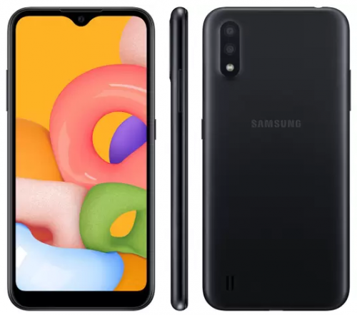 Smartphone Samsung Galaxy A01 32GB Preto Octa-Core – 2GB RAM Tela 5,7” Câm. Dupla + Câm. Selfie 5MP